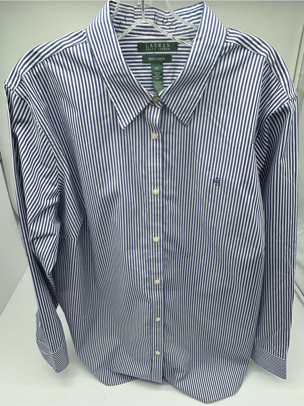 Lauren Ralph Lauren Women’s Blue Stripe No Iron Dress Shirt 2X